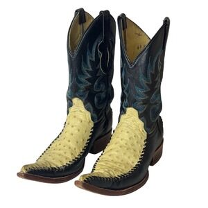 Exotic El Malcreado Ostrich Leather Western Boots Long Pointed Toe Tri-Tone